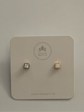 Gold & White Clover Stud Earrings